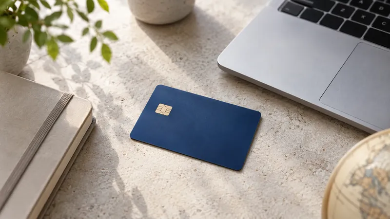 Bank card beside a laptop — illustration